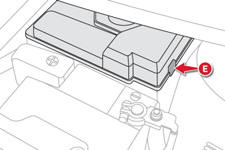 - Déclipez le couvercle, en appuyant à droite sur l’ergot E , pour accéder aux