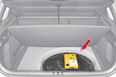 - Relevez le tapis de coffre pour accéder au caisson de rangement.